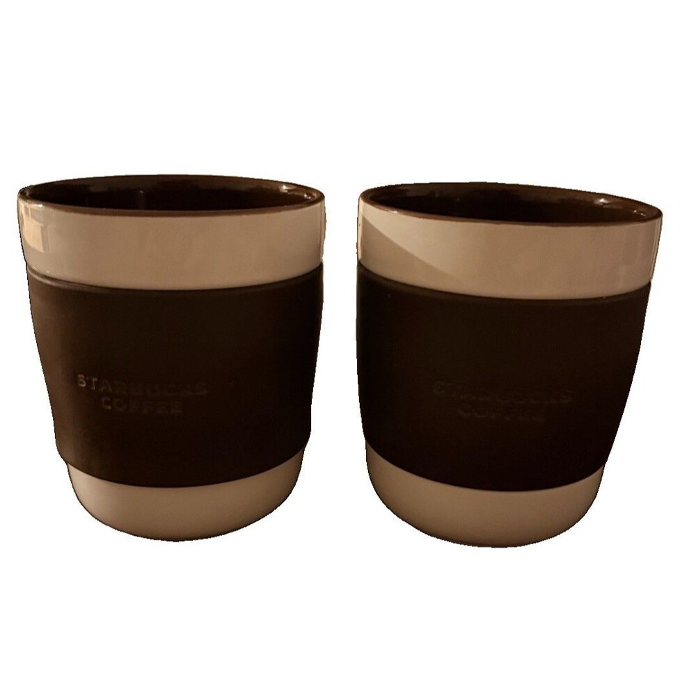 Starbucks Lot Of 2  2009 12 Oz mugs Ceramic With Rubber Wrap